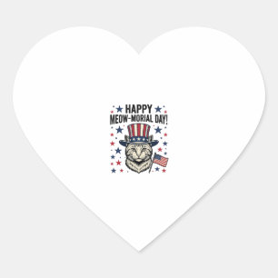 Patriotic Cat Meow-Morial Day Vintage Vector Desig Heart Sticker