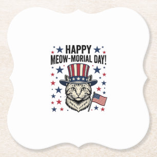 Patriotic Cat Meow-Morial Day Vintage Vector Desig Paper Coaster