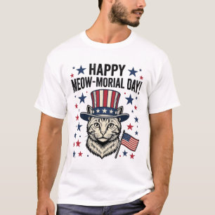 Patriotic Cat Meow-Morial Day Vintage Vector Desig T-Shirt