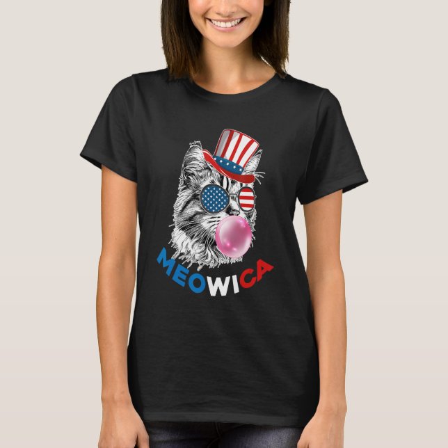 Patriotic Cat Meowica Bubblegum 4th of July  Cat T-Shirt (Front)