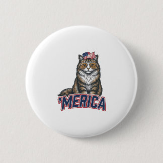 Patriotic Cat Merica Vintage Engraving Shirt Desig 6 Cm Round Badge