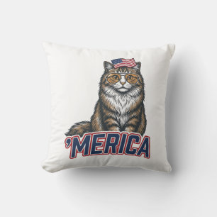 Patriotic Cat Merica Vintage Engraving Shirt Desig Cushion