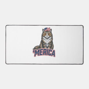 Patriotic Cat Merica Vintage Engraving Shirt Desig Desk Mat