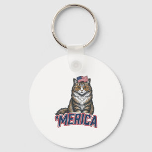 Patriotic Cat Merica Vintage Engraving Shirt Desig Key Ring