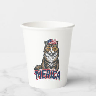 Patriotic Cat Merica Vintage Engraving Shirt Desig Paper Cups