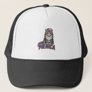 Patriotic Cat Merica Vintage Engraving Shirt Desig Trucker Hat