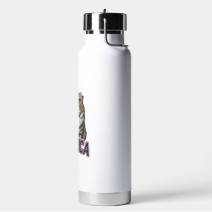 Patriotic Cat Merica Vintage Engraving Shirt Desig Water Bottle