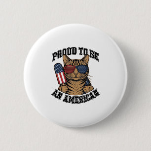 Patriotic Cat Proud to Be American Vintage Vector  6 Cm Round Badge