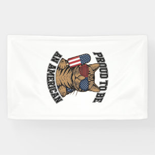 Patriotic Cat Proud to Be American Vintage Vector Banner