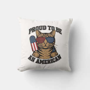 Patriotic Cat Proud to Be American Vintage Vector Cushion