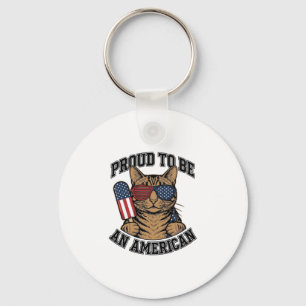 Patriotic Cat Proud to Be American Vintage Vector Key Ring