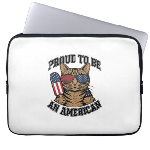 Patriotic Cat Proud to Be American Vintage Vector Laptop Sleeve