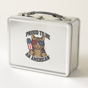 Patriotic Cat Proud to Be American Vintage Vector  Metal Lunch Box