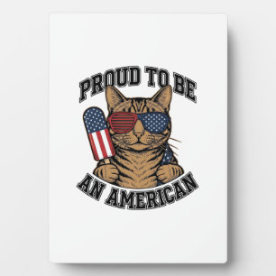 Patriotic Cat Proud to Be American Vintage Vector Plaque
