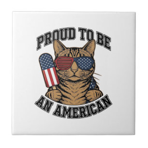 Patriotic Cat Proud to Be American Vintage Vector Tile