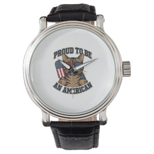 Patriotic Cat Proud to Be American Vintage Vector Watch