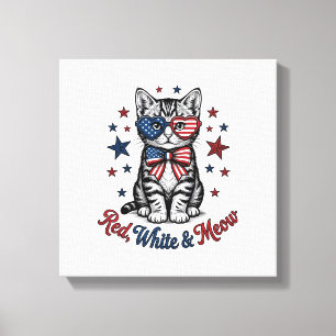 Patriotic Cat Red White and Meow Vintage Design_1 Canvas Print