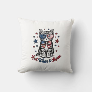 Patriotic Cat Red White and Meow Vintage Design_1 Cushion