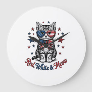 Patriotic Cat Red White and Meow Vintage Design_1 Large Clock