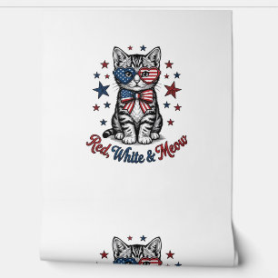 Patriotic Cat Red White and Meow Vintage Design_1 Wallpaper
