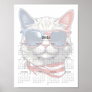 Patriotic Cat Red White Blue Scarf 2025 Calendar Poster