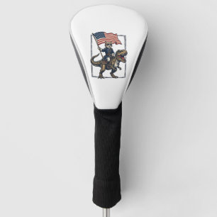 Patriotic Cat Riding Dinosaur Vintage Vector Desig Golf Head Cover