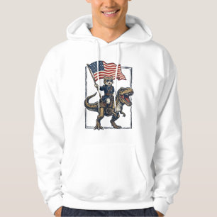 Patriotic Cat Riding Dinosaur Vintage Vector Desig Hoodie