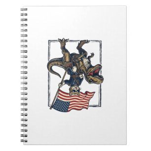 Patriotic Cat Riding Dinosaur Vintage Vector Desig Notebook