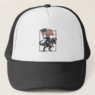 Patriotic Cat Riding Dinosaur Vintage Vector Desig Trucker Hat