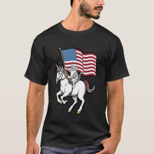 Patriotic Cat Riding Unicorn USA Party Design T-Shirt