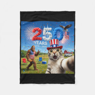 Patriotic Cat Selfie Bigfoot 250th Anniversary 177 Fleece Blanket