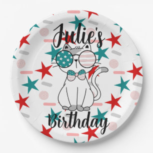 Patriotic Cat Sprinkles and Stars Birthday Party Paper Plate