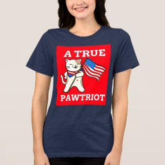 PATRIOTIC CAT T-SHIRTS, A TRUE PAWTRIOT Tri-Blend SHIRT