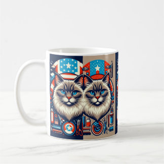 Patriotic Cat US Flag Mug - Cute Feline American 