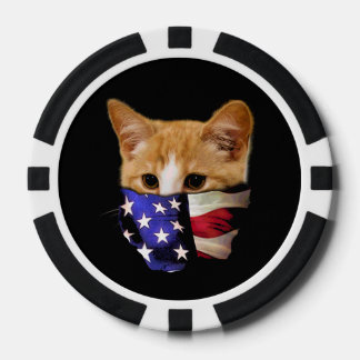 Patriotic Cat USA America Flag Poker Chips