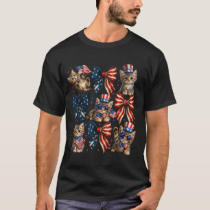 Patriotic Cat USA Flag Bow Independence Day Fourth T-Shirt