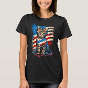 Patriotic Cat USA Flag For Man Woman T-Shirt