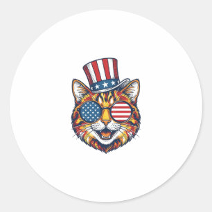 Patriotic Cat Vintage Engraving Shirt Design_1 Classic Round Sticker