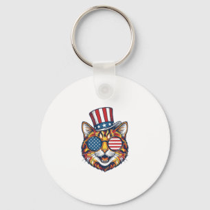 Patriotic Cat Vintage Engraving Shirt Design_1 Key Ring