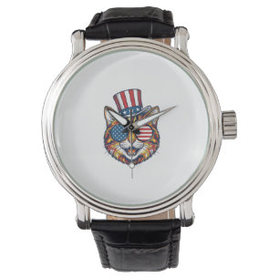 Patriotic Cat Vintage Engraving Shirt Design_1 Watch