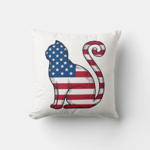 Patriotic Cat Vintage Engraving Vector Design_1 Cushion