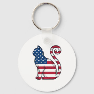 Patriotic Cat Vintage Engraving Vector Design_1 Key Ring