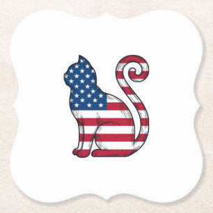 Patriotic Cat Vintage Engraving Vector Design_1 Paper Coaster
