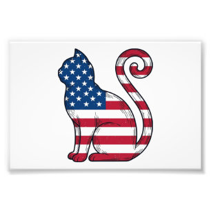 Patriotic Cat Vintage Engraving Vector Design_1 Photo Print