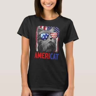 Patriotic Cat Wearing Sunglasses Americat T-Shirt