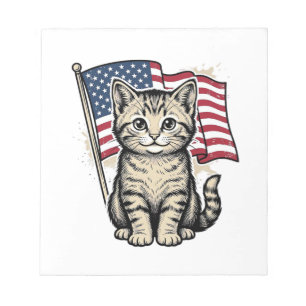Patriotic Cat with American Flag Vintage Vector De Notepad