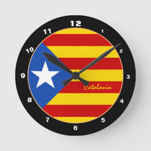 Patriotic Catalonia Flag, La Senyera Estelada Round Clock