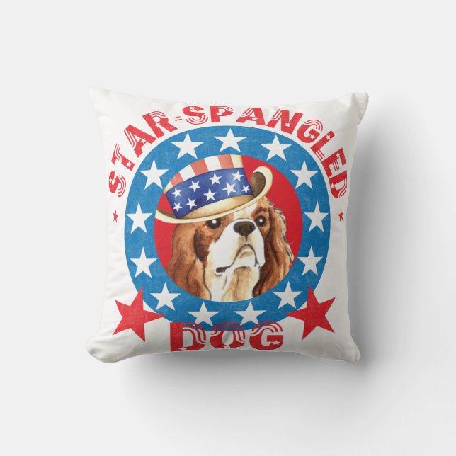 Patriotic Cavalier King Charles Spaniel Cushion (Front)