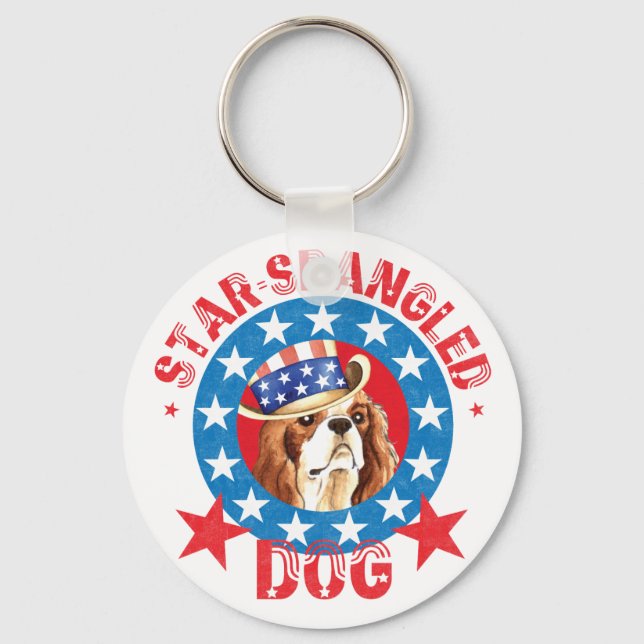 Patriotic Cavalier King Charles Spaniel Key Ring (Front)