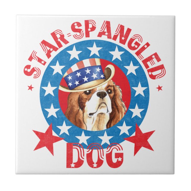Patriotic Cavalier King Charles Spaniel Tile (Front)